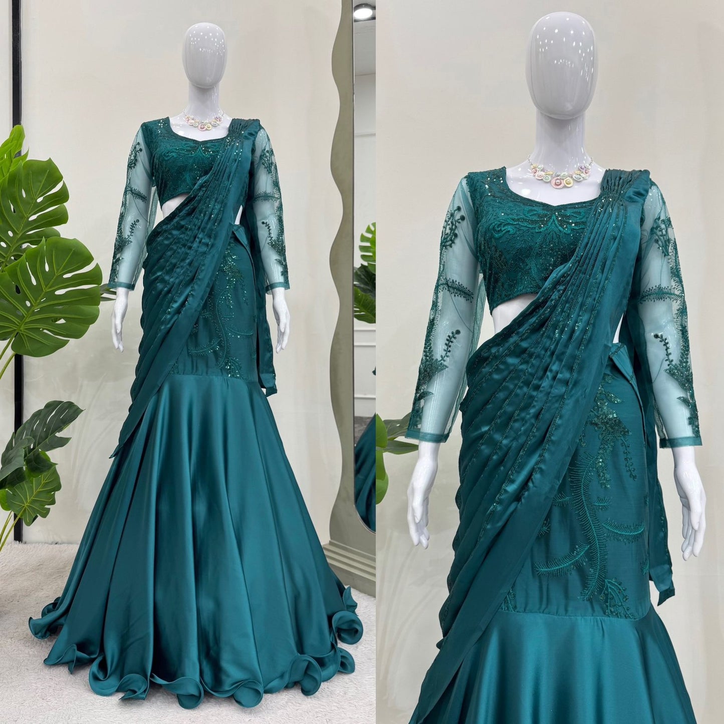 Lehenga sari en satin japonais