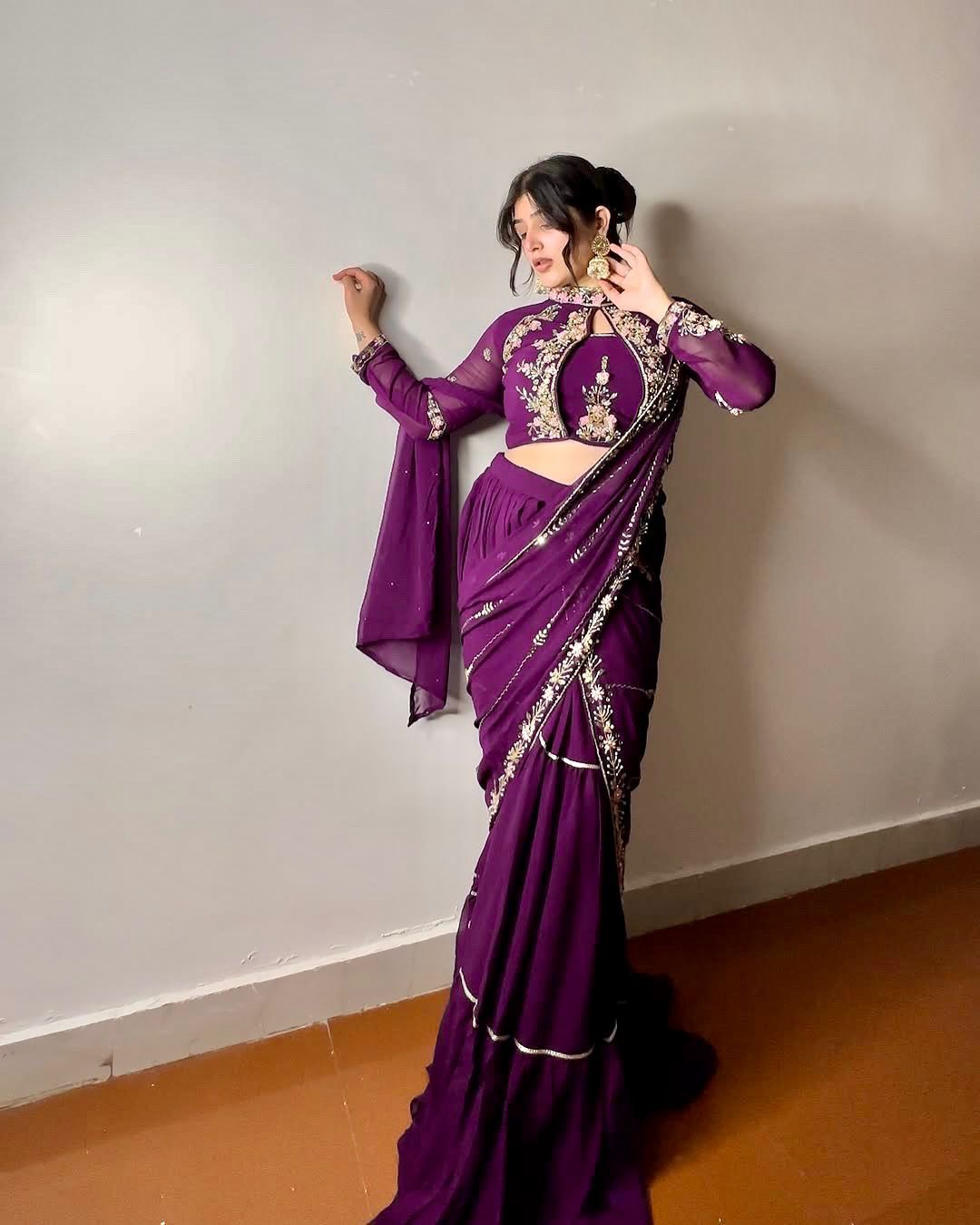 Sari Lehenga en fausse Georgette