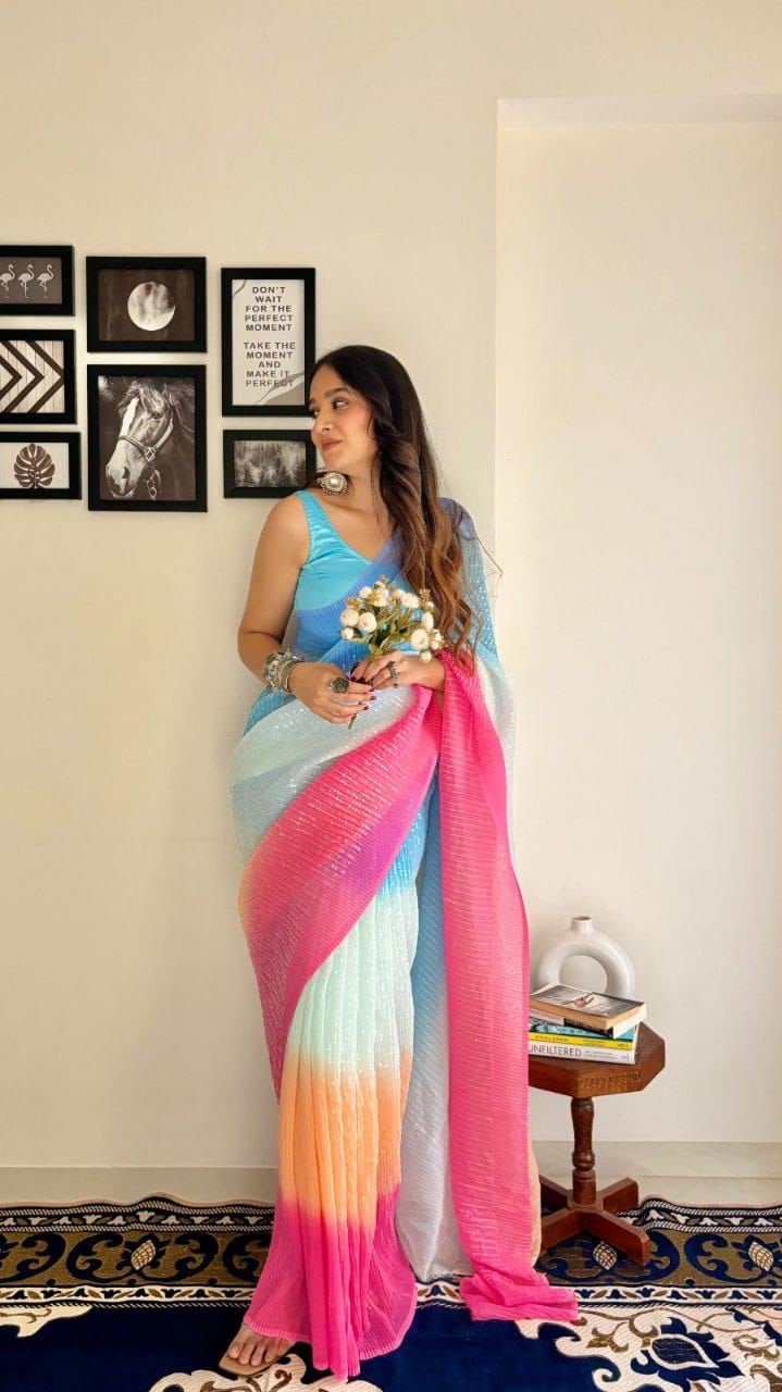 Sari en Georgette froissée