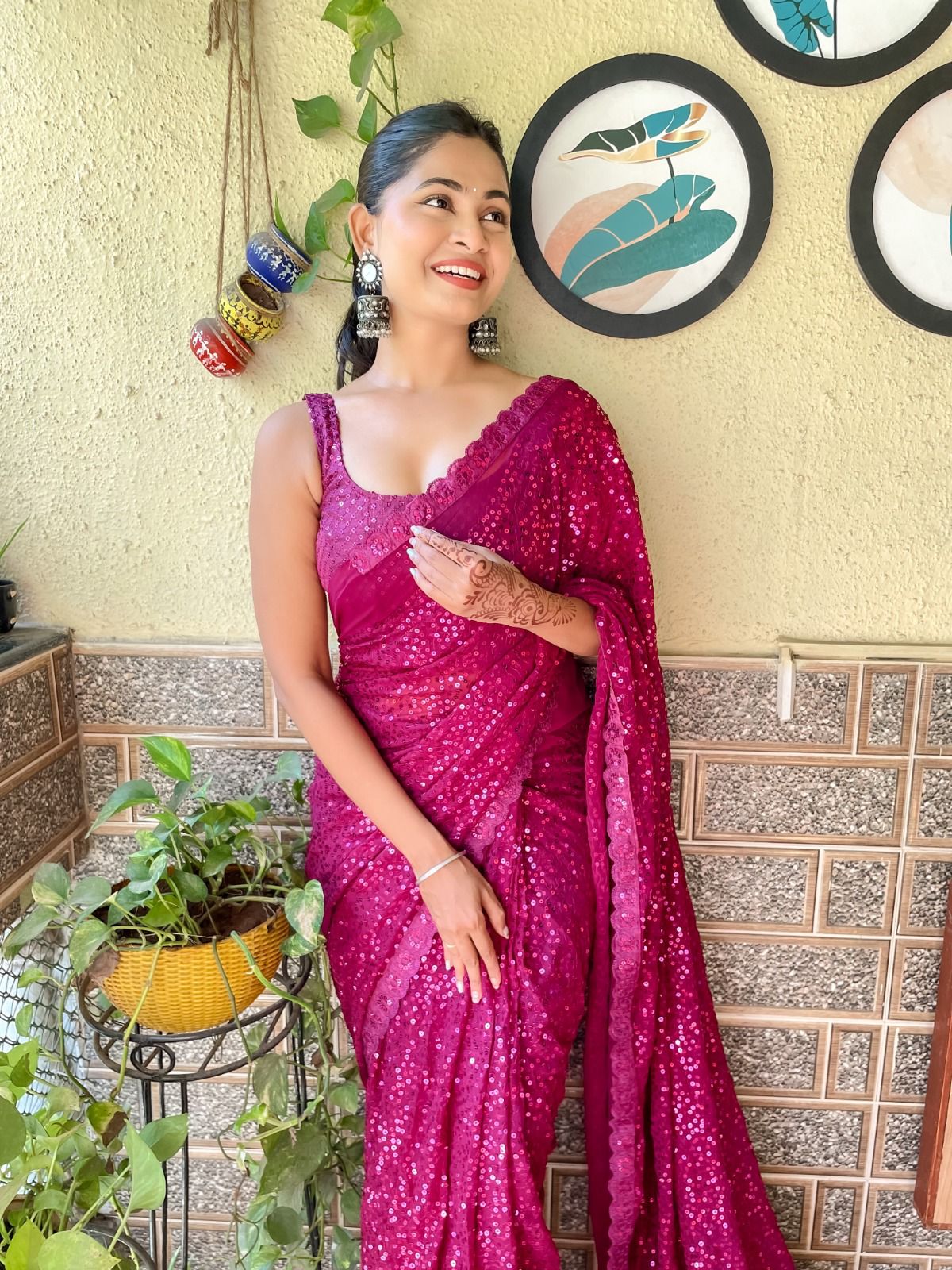 Sari en Georgette avec motifs