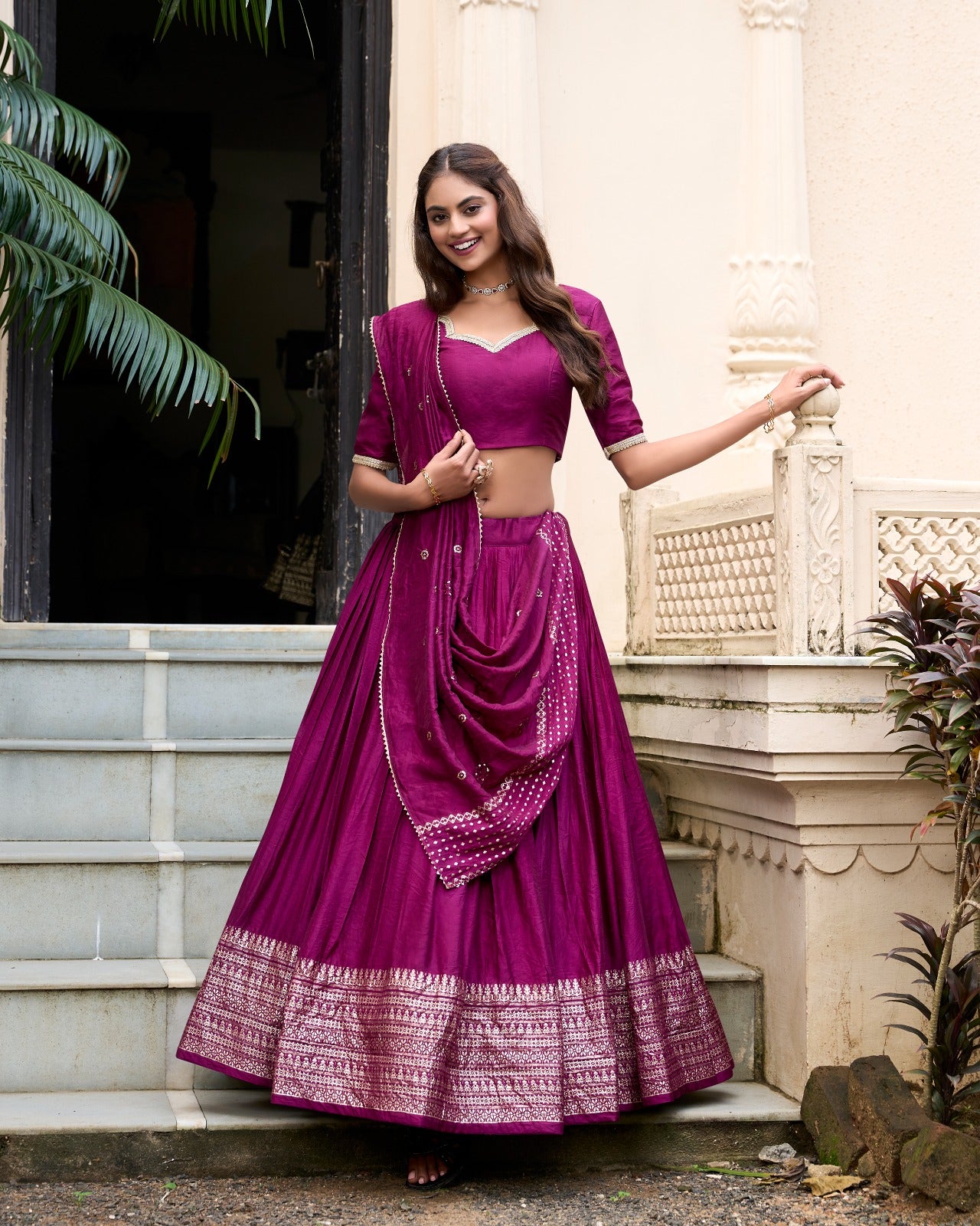 Lehenga en Chanderi pur