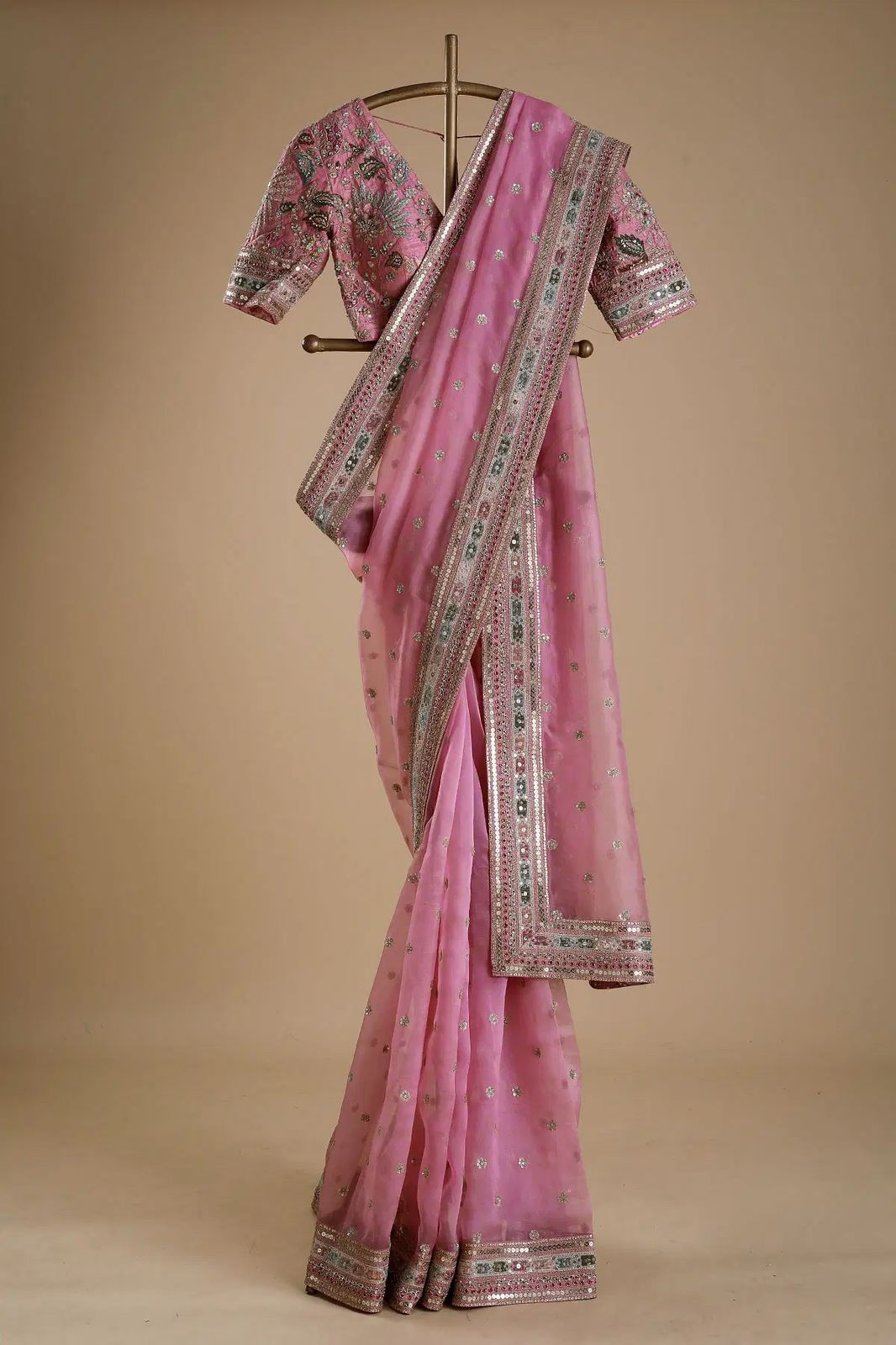 Sari de créateur en organza de soie épais