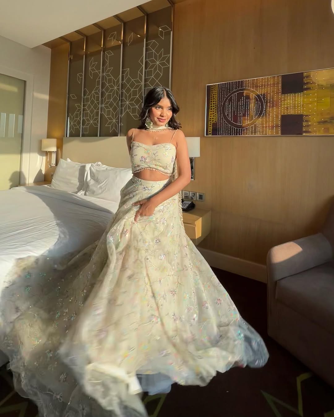 Lehenga en soie tigré premium