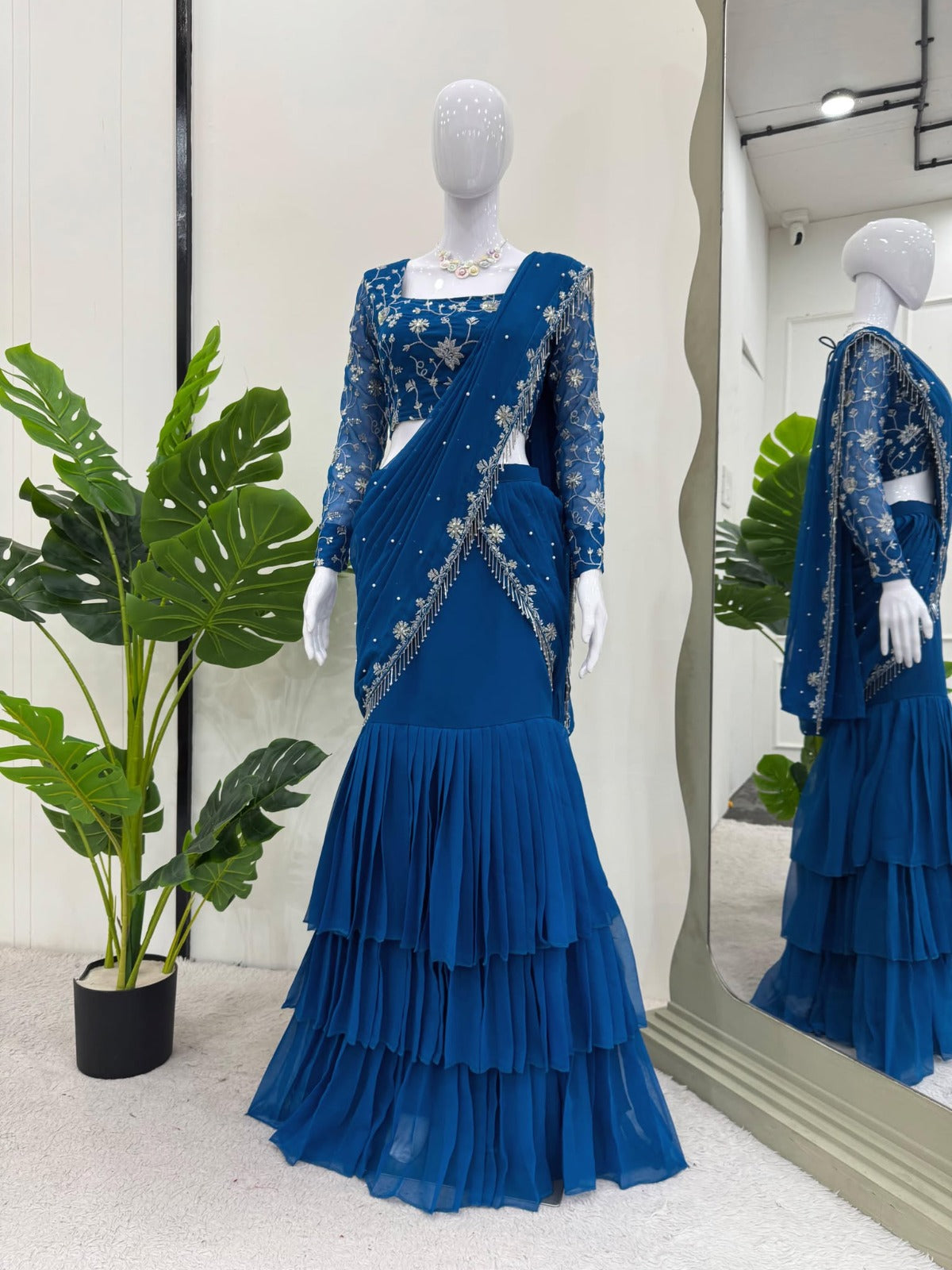 Sari Lehenga en Gorgette Foux