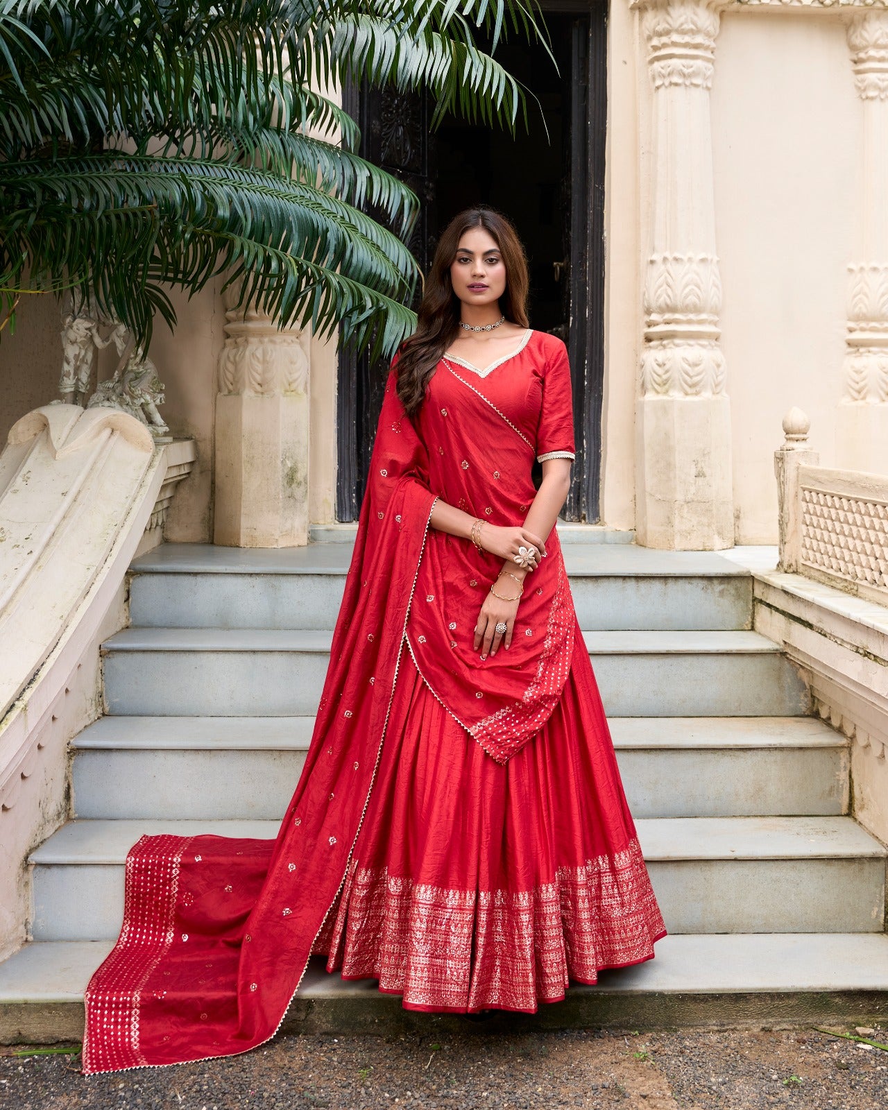 Lehenga en Chanderi pur