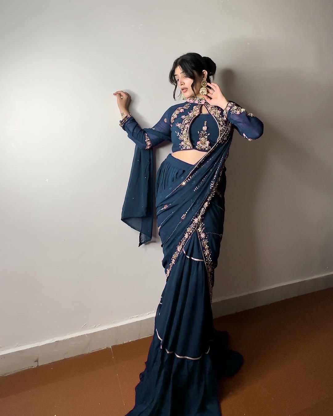 Sari Lehenga en fausse Georgette