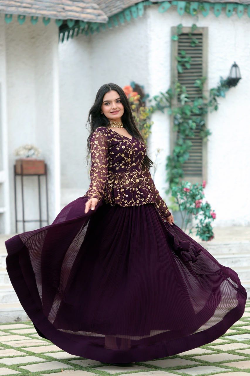Lehenga avec plis écrasés