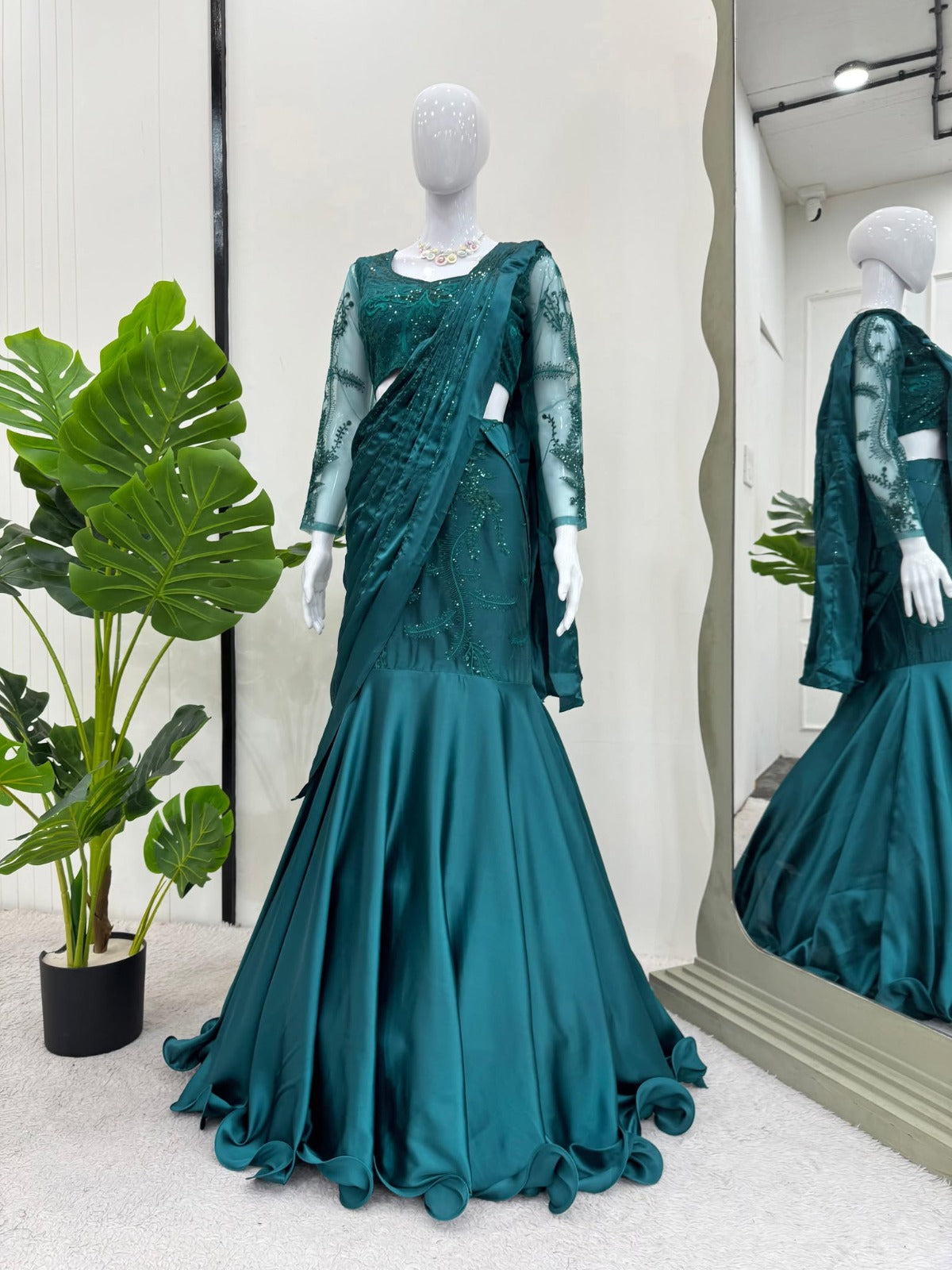 Lehenga sari en satin japonais