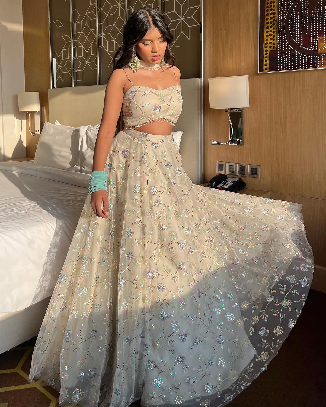 Lehenga en soie tigré premium