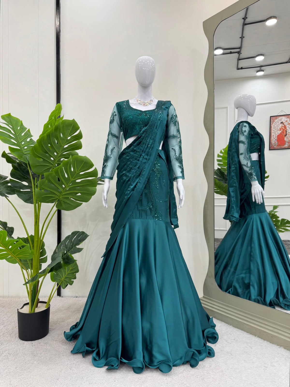 Lehenga sari en satin japonais
