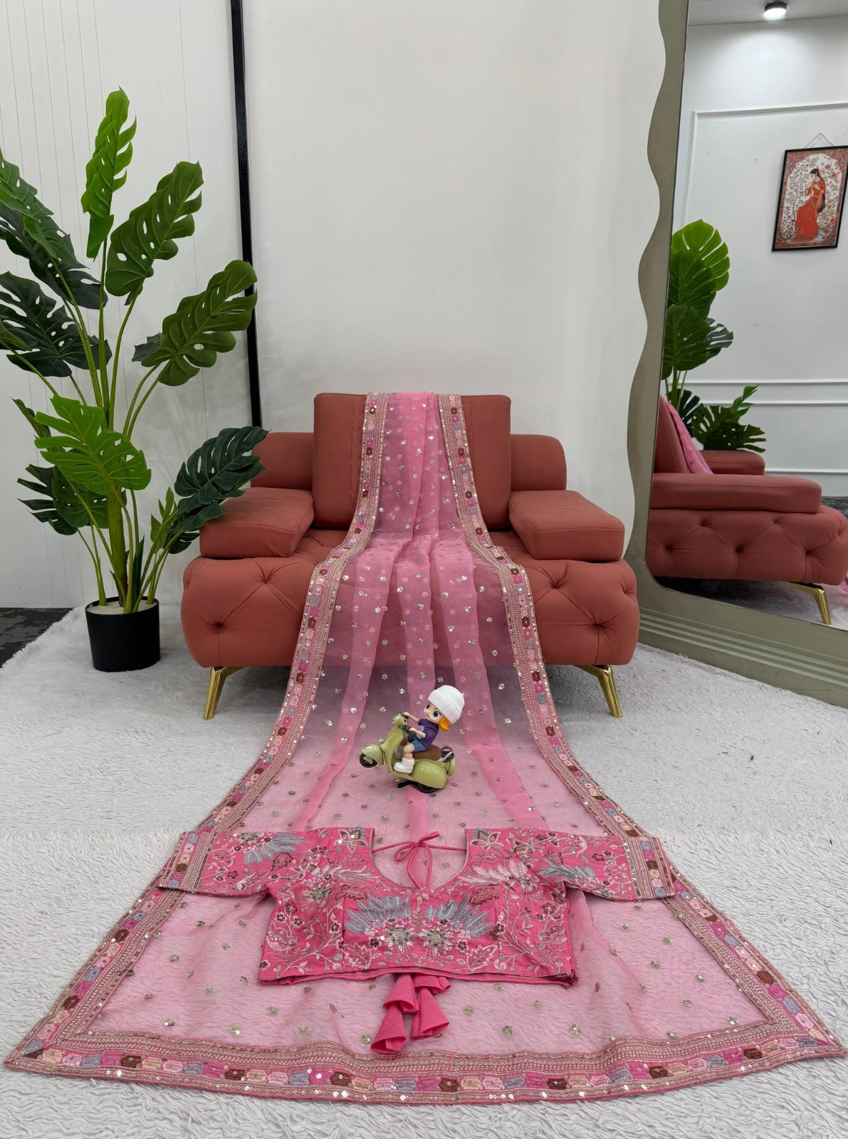 Sari de créateur en organza de soie épais