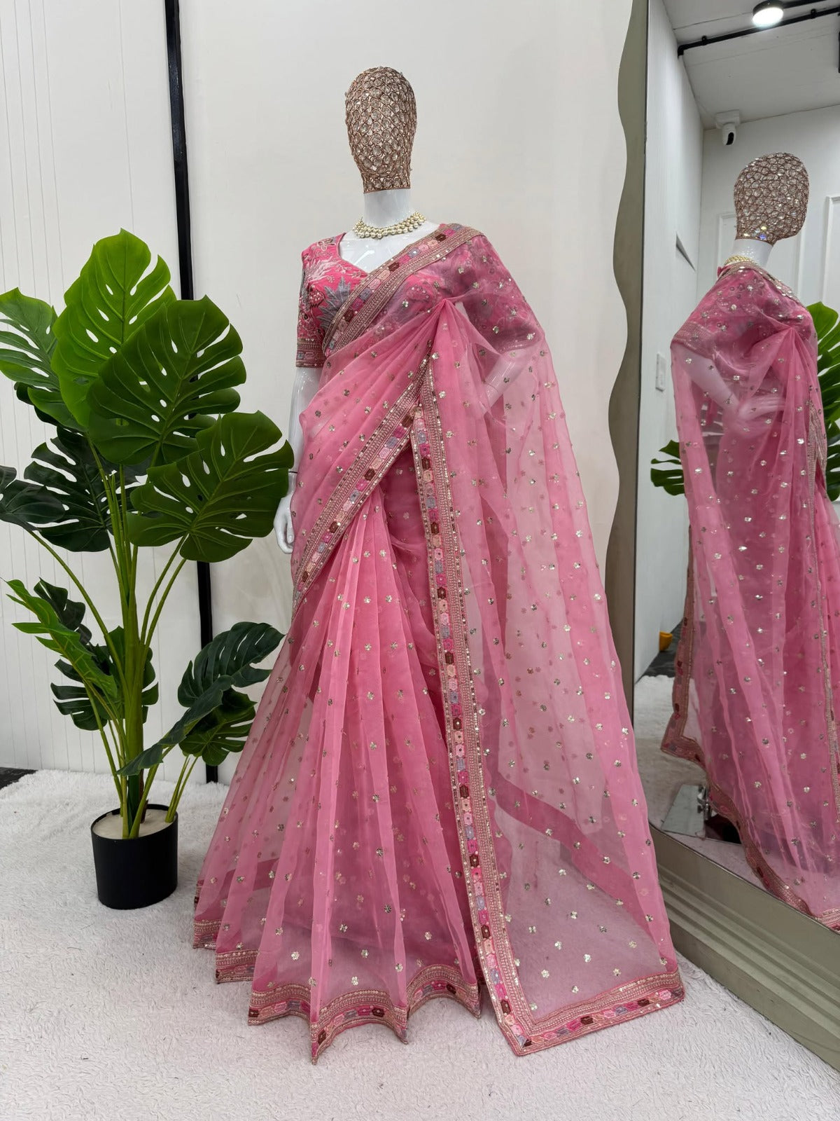 Sari de créateur en organza de soie épais