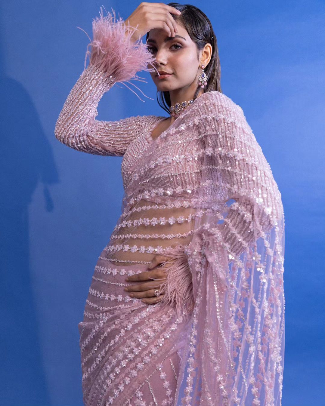 Sari à paillettes rose