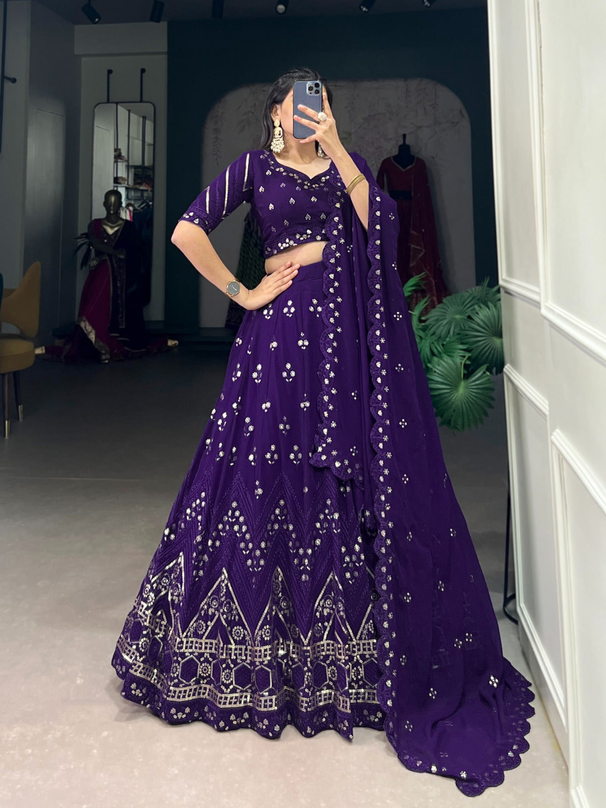 Georgette Lehenga with Sequins