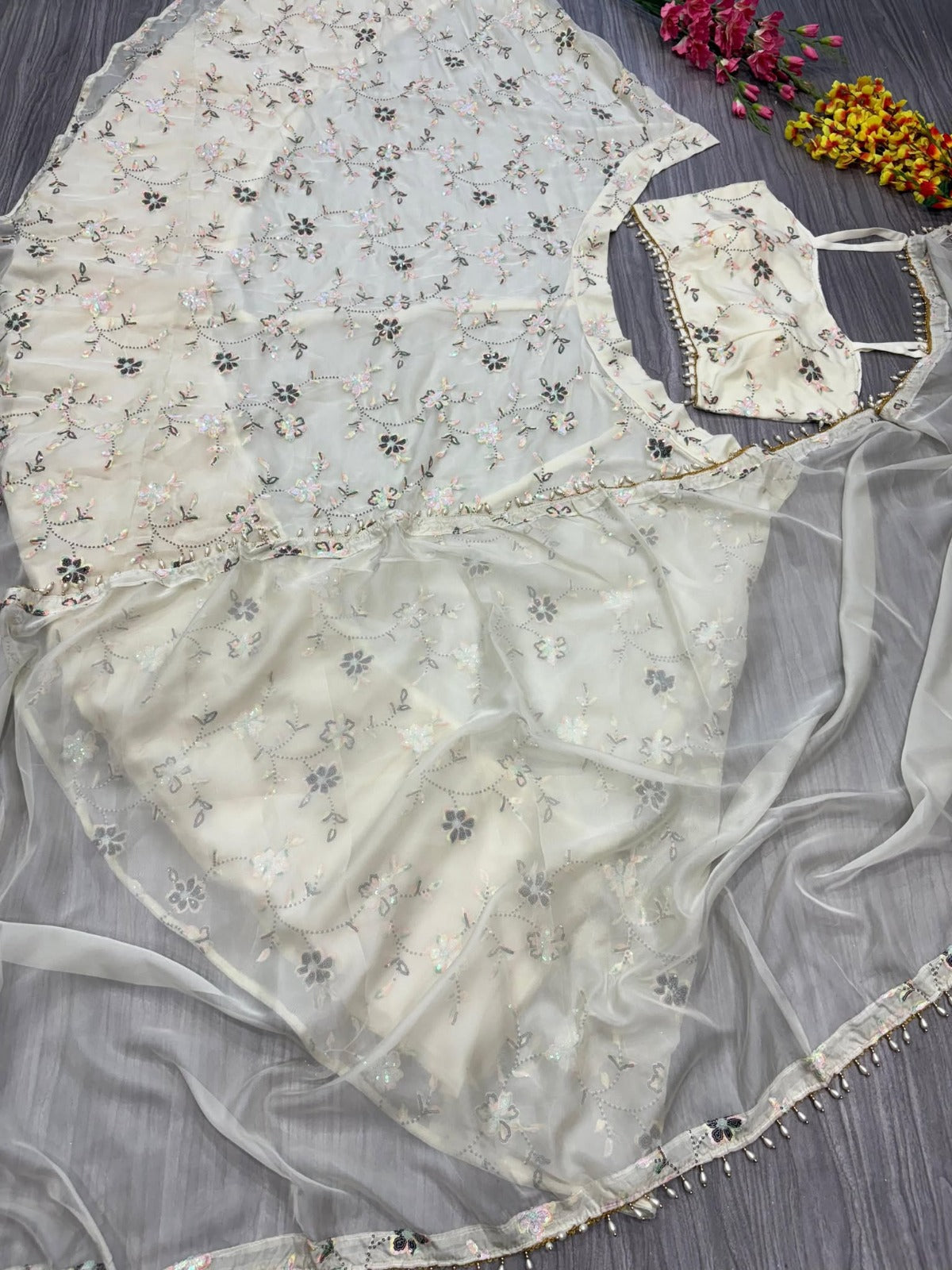 Lehenga en soie tigré premium