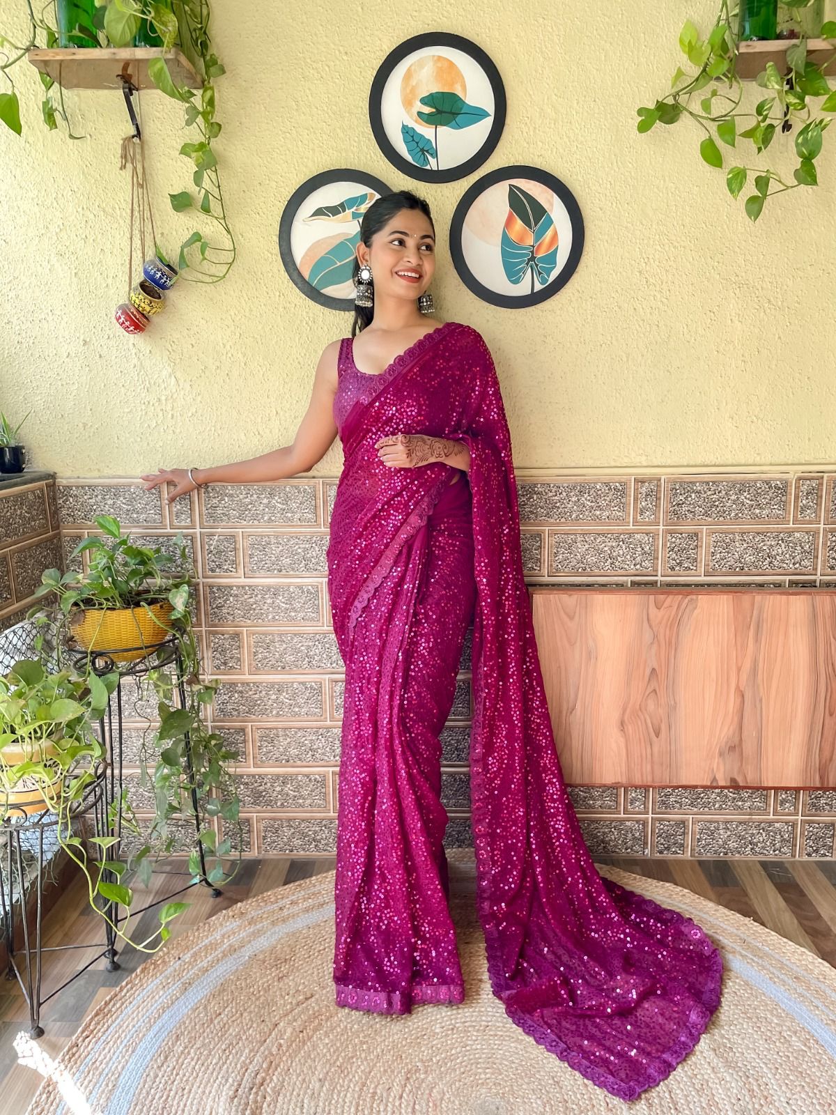 Sari en Georgette avec motifs