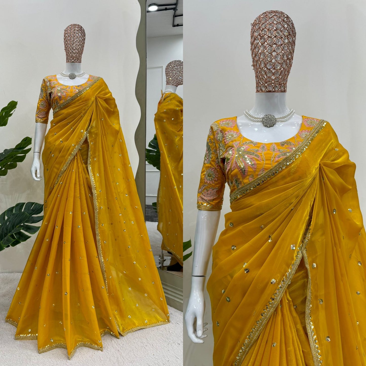 Sari en Jimmy Chu et sequins