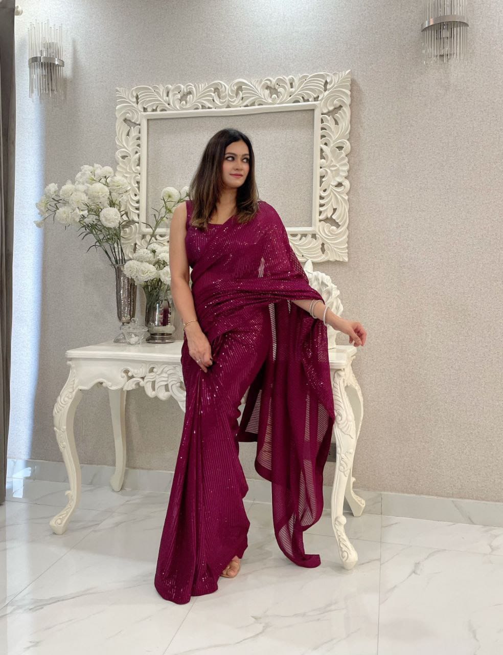 Sari en Georgette de qualité supérieure
