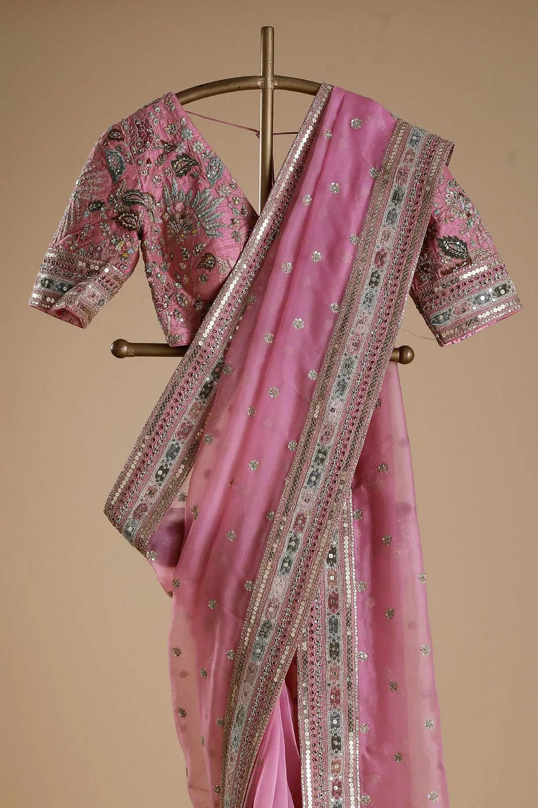 Sari de créateur en organza de soie épais