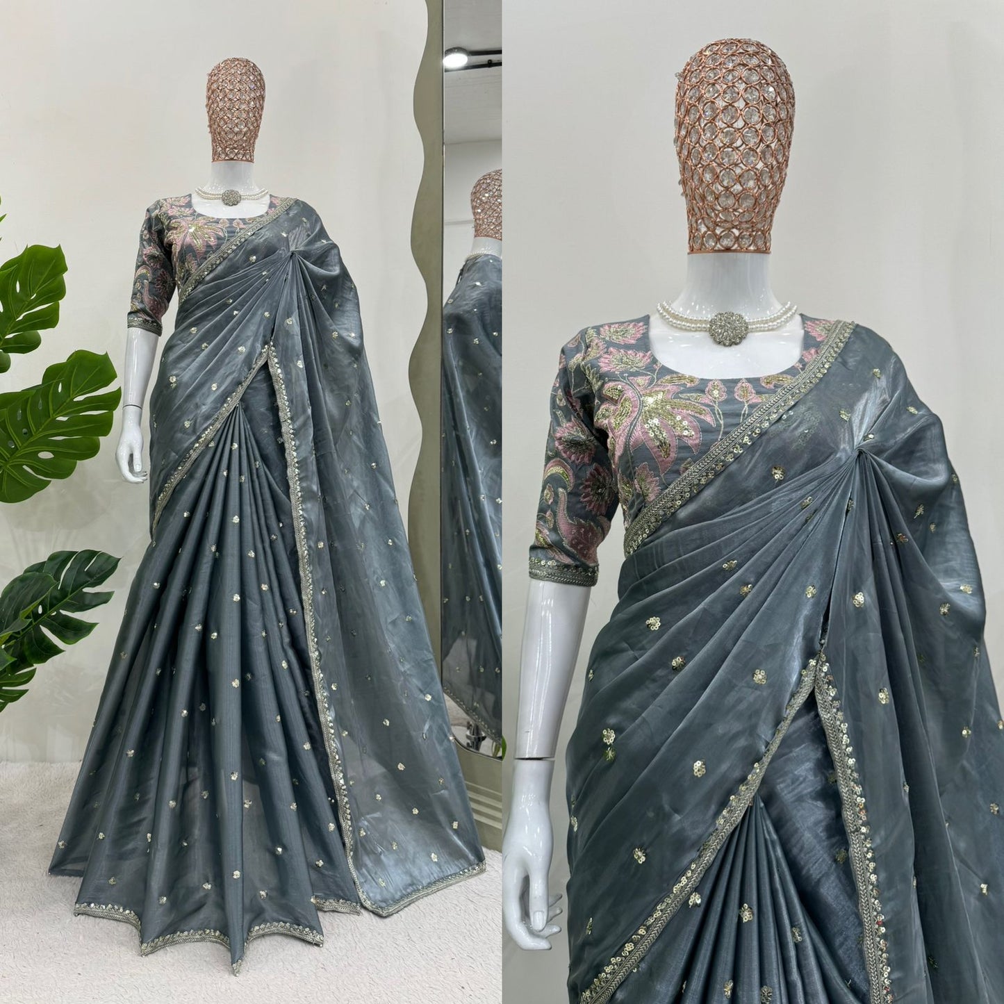 Sari en Jimmy Chu et sequins