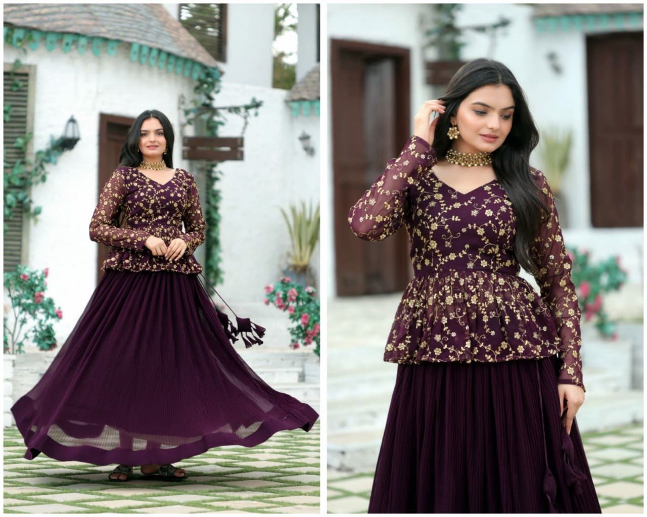 Lehenga avec plis écrasés