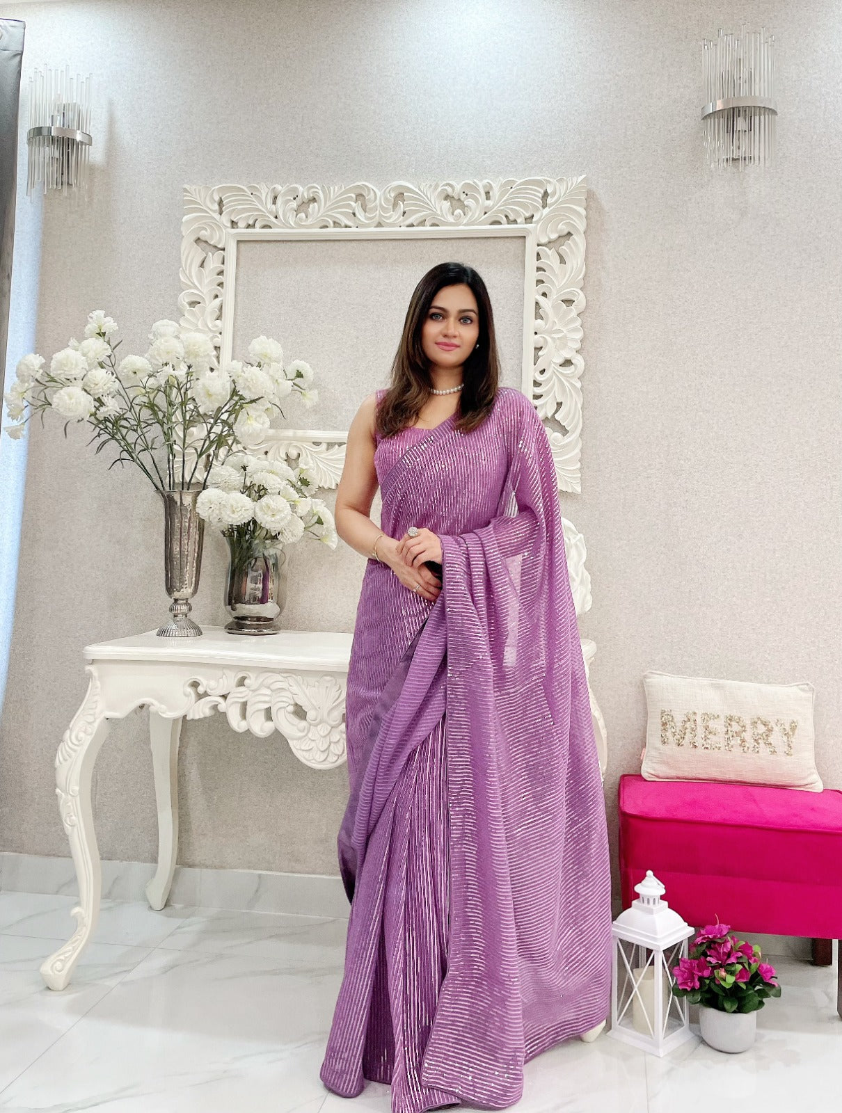 Sari en Georgette de qualité supérieure