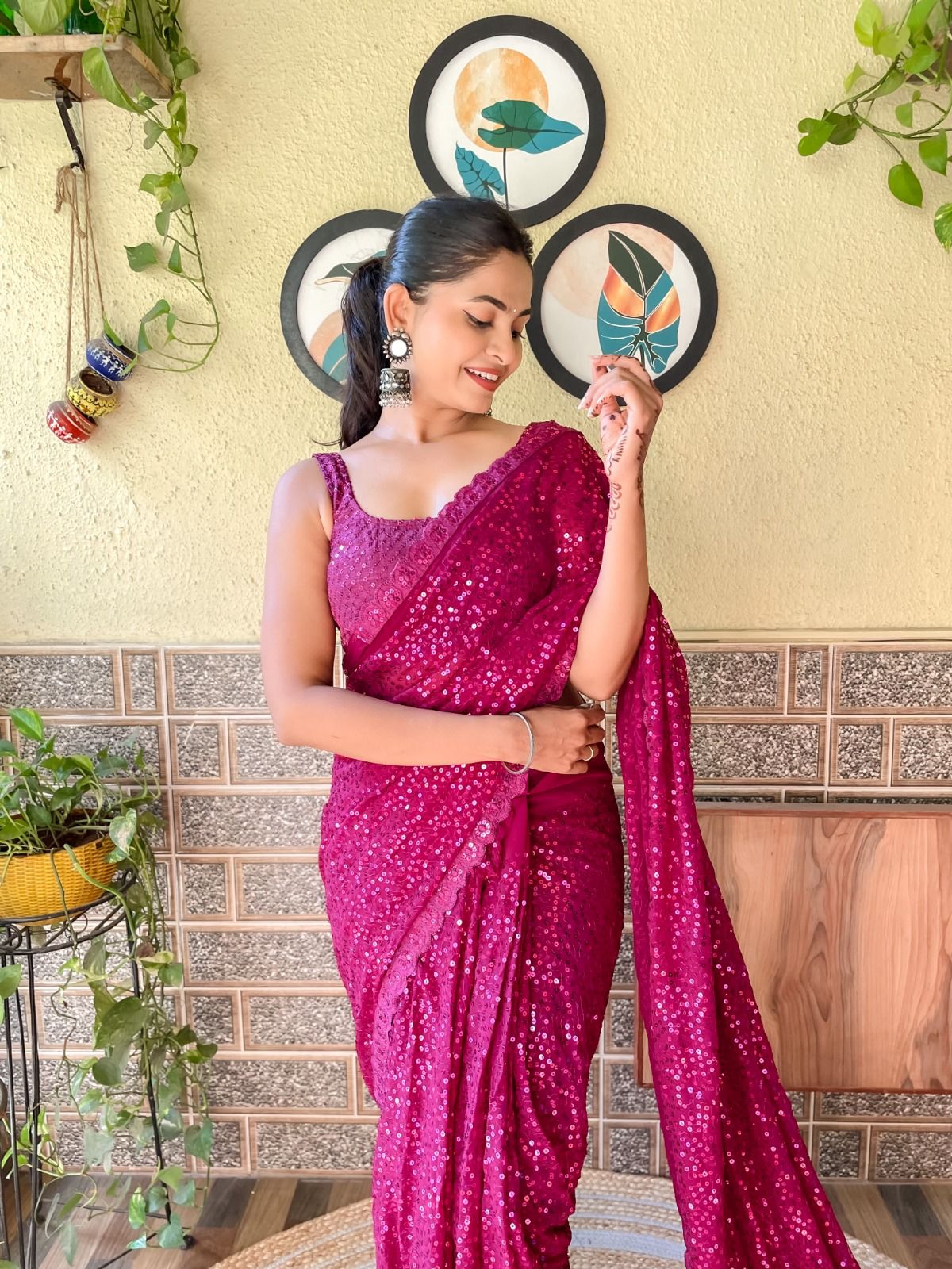 Sari en Georgette avec motifs
