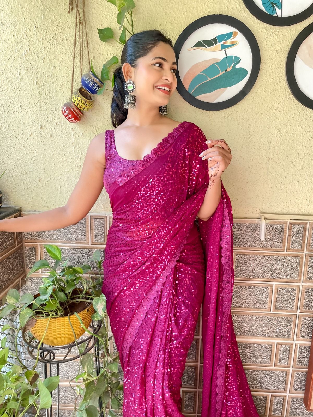 Sari en Georgette avec motifs