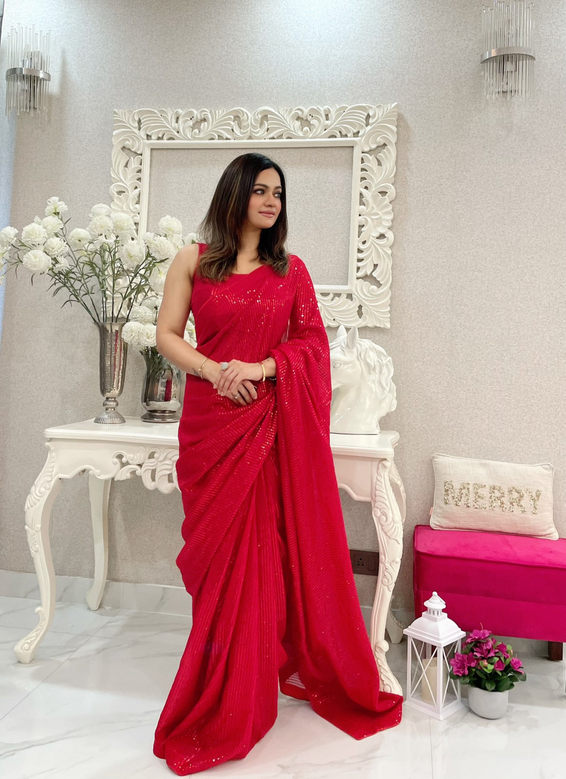 Sari en Georgette de qualité supérieure