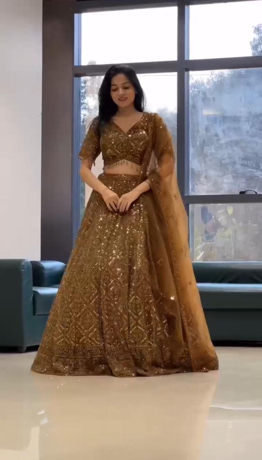 Lehenga en broderie de paillettes