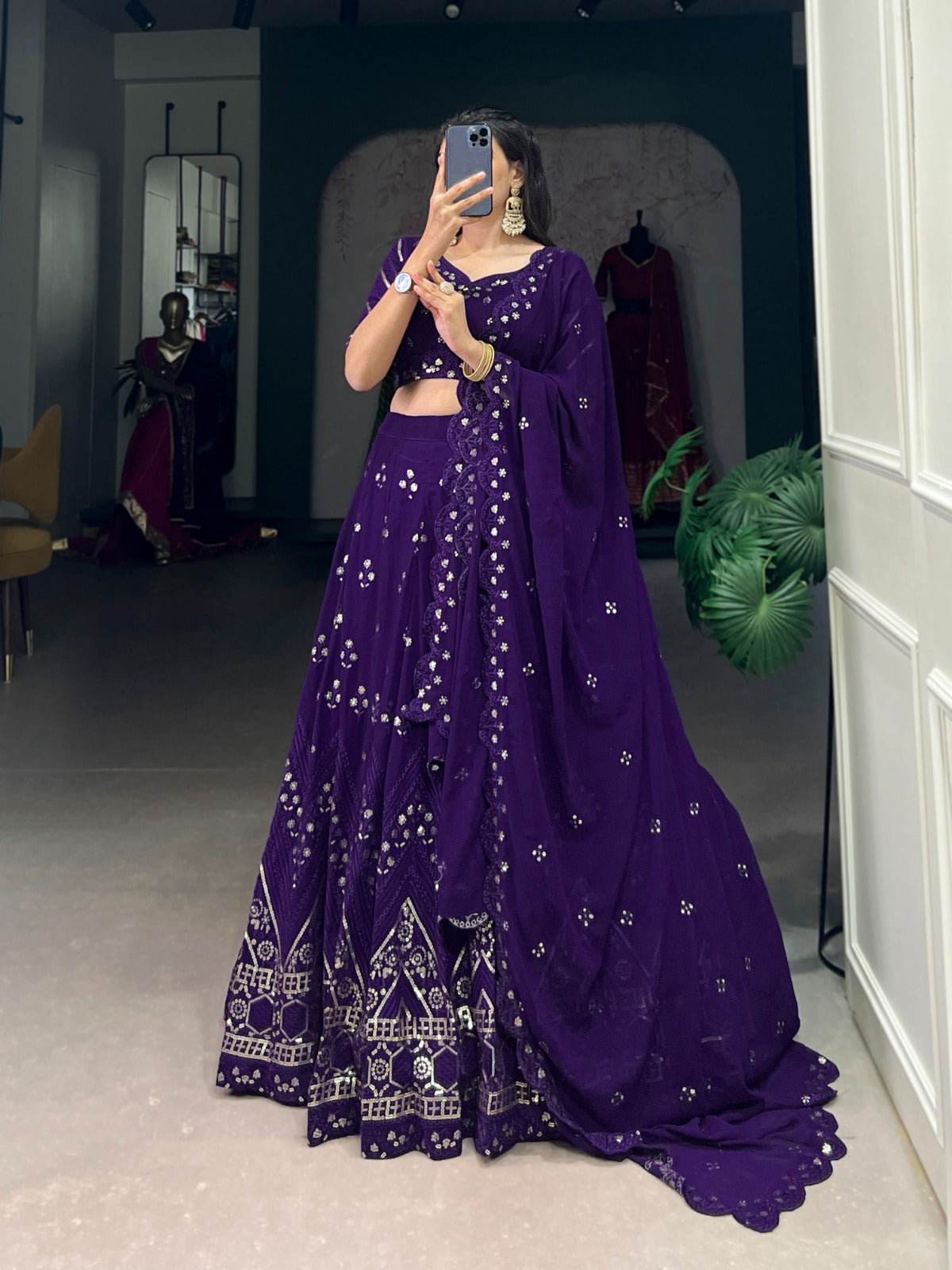 Georgette Lehenga with Sequins