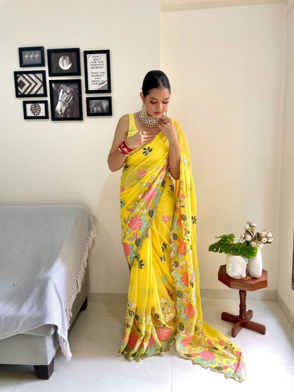 Sari en Georgette fleuri