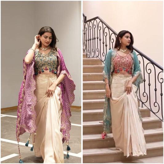 Lehenga soie Monobloc avec broderie et Latkan