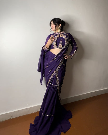 Sari Lehenga en fausse Georgette