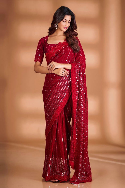 Sari en Georgette épais et sequin