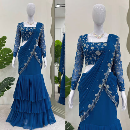 Sari Lehenga en Gorgette Foux