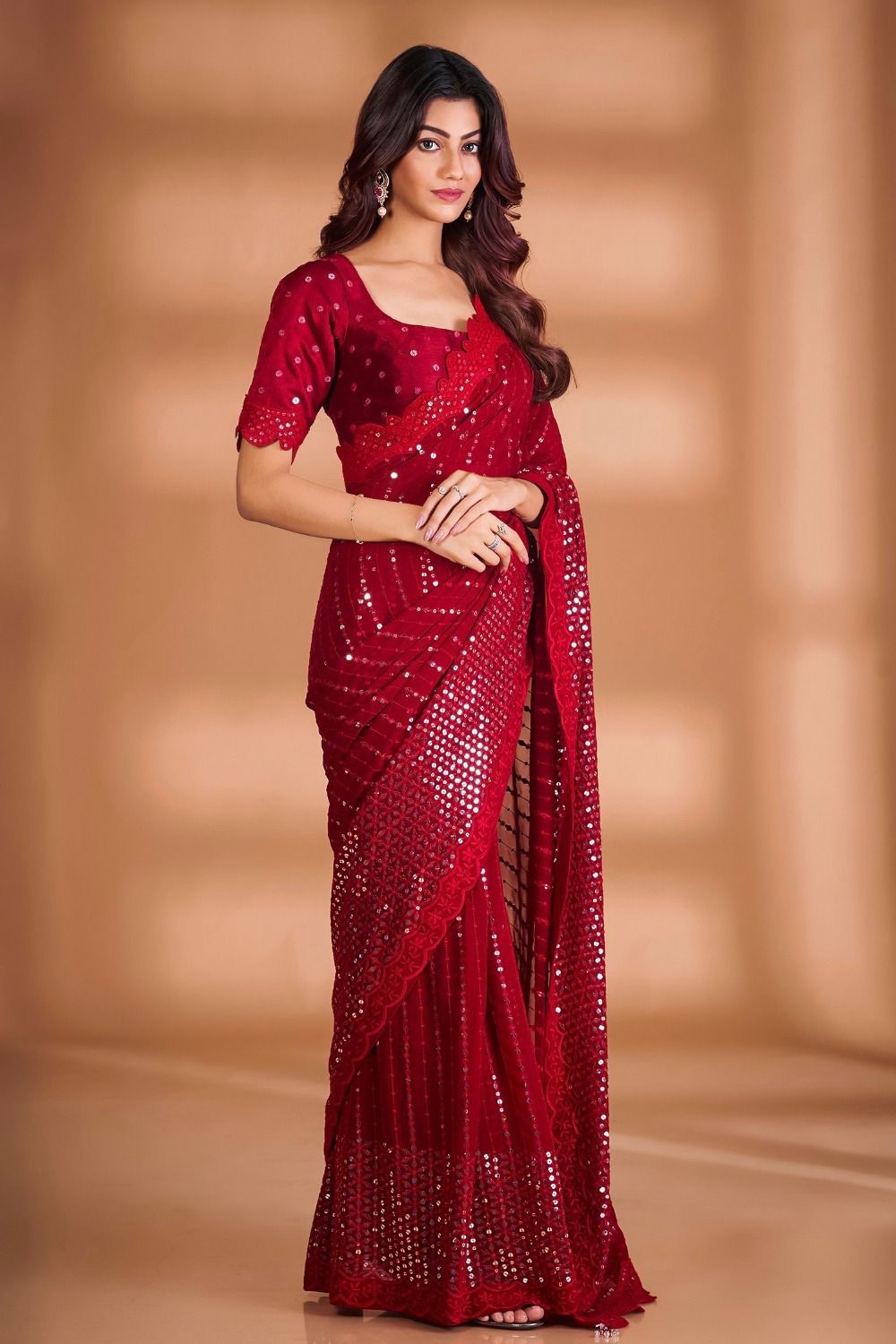 Sari en Georgette épais et sequin