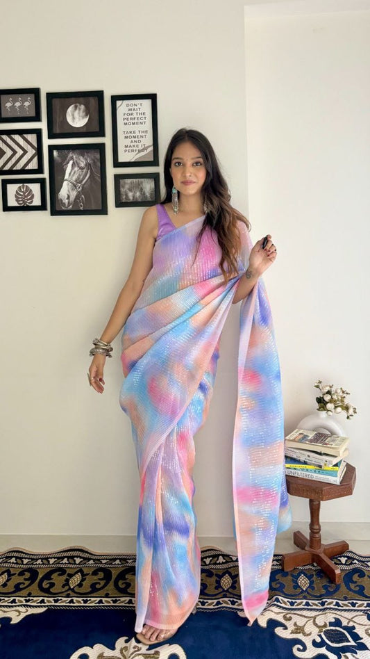 Sari en Georgette froissée