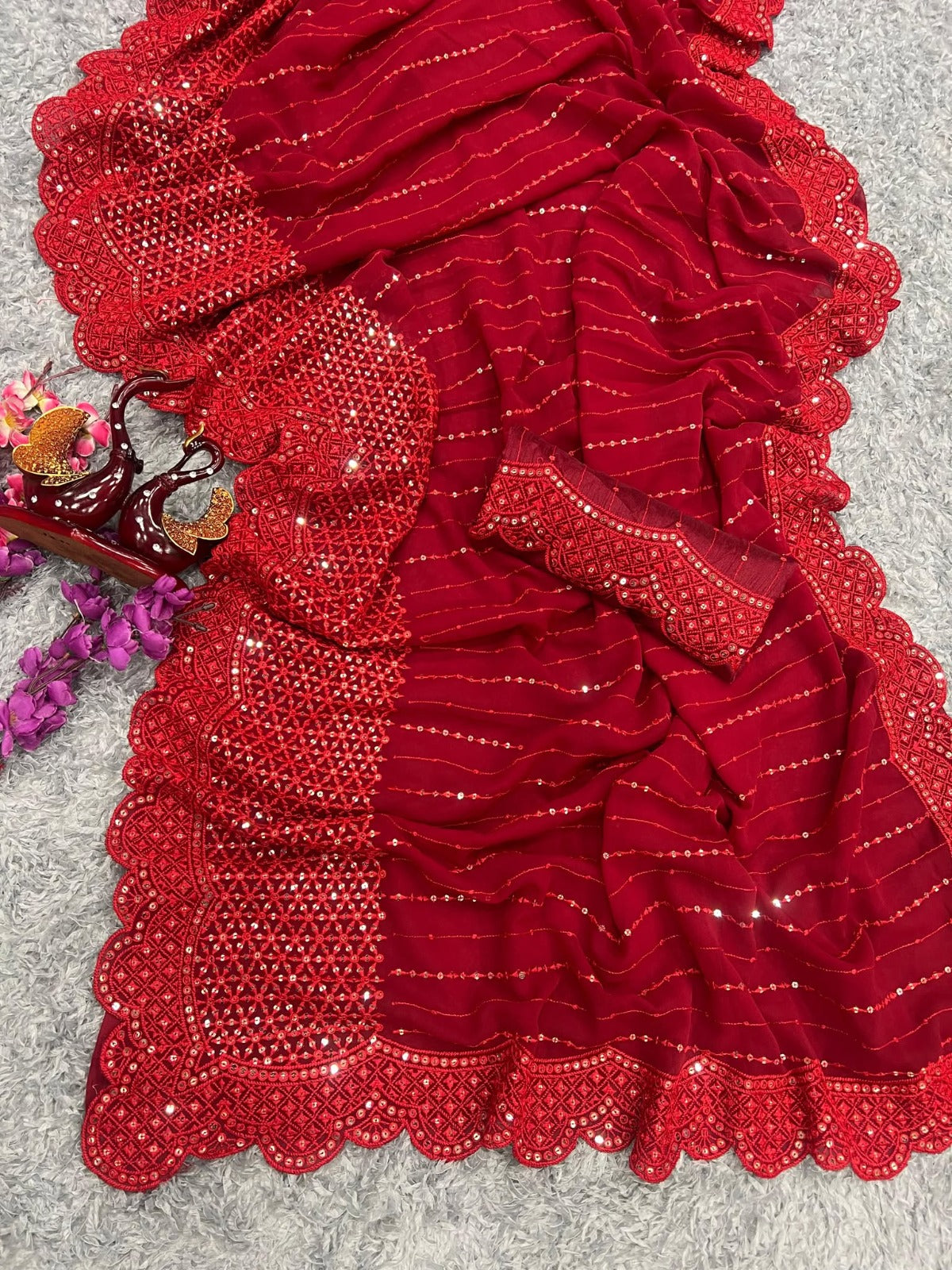 Sari en Georgette épais et sequin