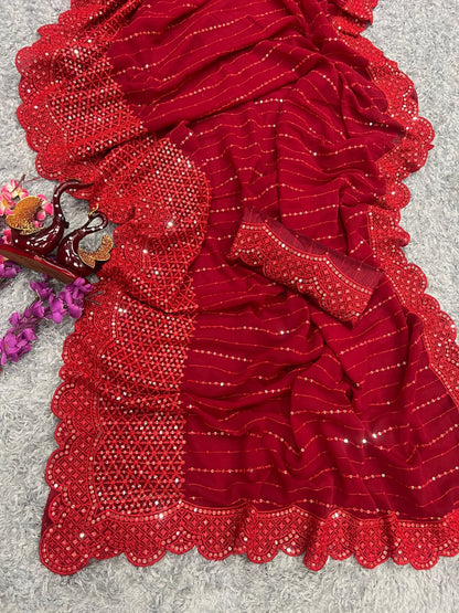Sari en Georgette épais et sequin