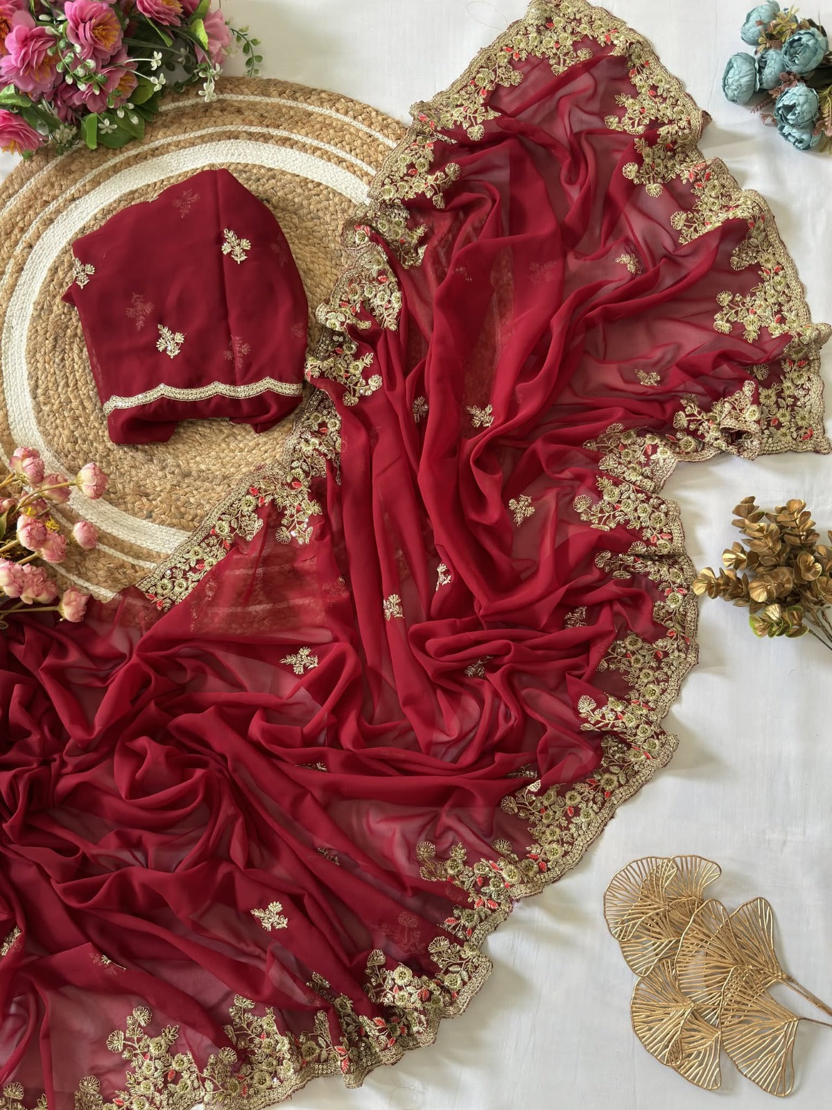 Sari brodé en georgette incontournable