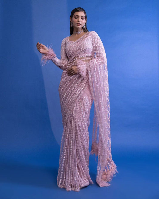 Sari à paillettes rose