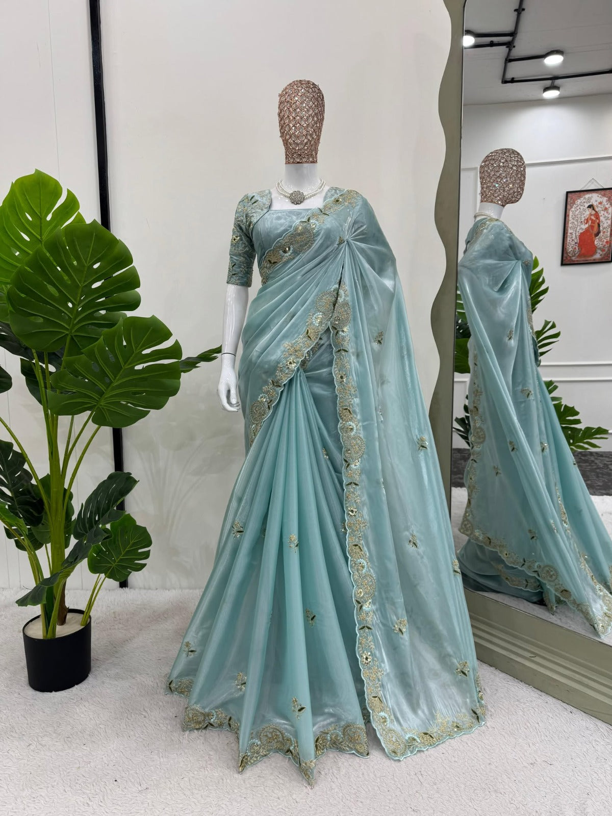 designer sari made in Zimmy Chu fabric