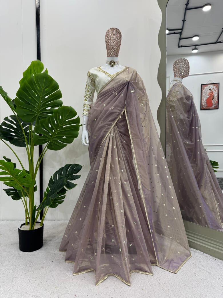 Sari de créateur en tissu sergé épais