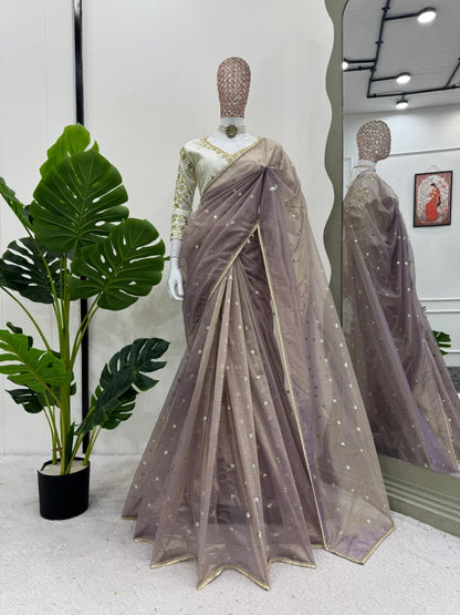 Sari de créateur en tissu sergé épais