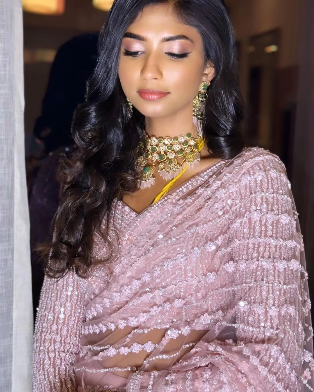 Sari à paillettes rose