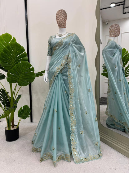 designer sari made in Zimmy Chu fabric