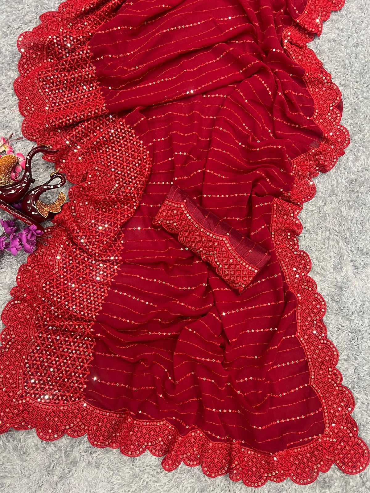 Sari en Georgette épais et sequin