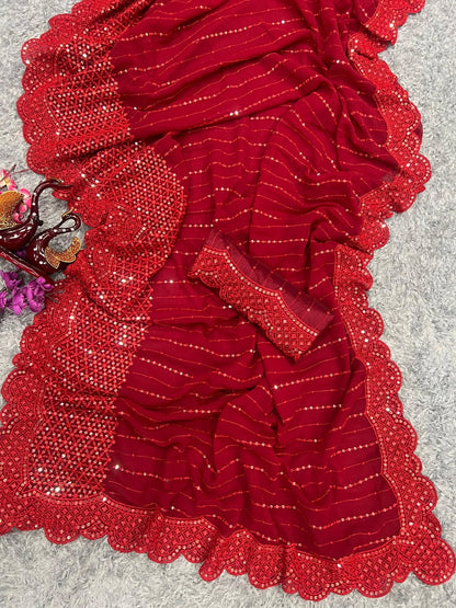 Sari en Georgette épais et sequin