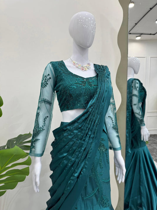Lehenga sari en satin japonais